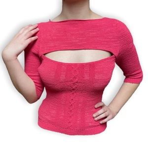 90s Y2K VINTAGE | BETTE PAIGE Fushia Sexy Tight Sweater w/Peek-a-boo Neckline